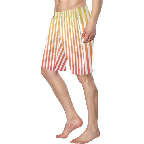 Yellow Orange Stripes on White Men's Swim Trunk/Large Size (Model L21)