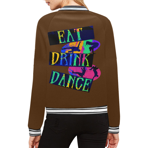 Break Dancing Colorful / Brown All Over Print Bomber Jacket for Women (Model H21)
