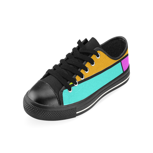Block Retro Tangerine Turquoise Yellow Pink Low Top Canvas Shoes for Kid (Model 018)