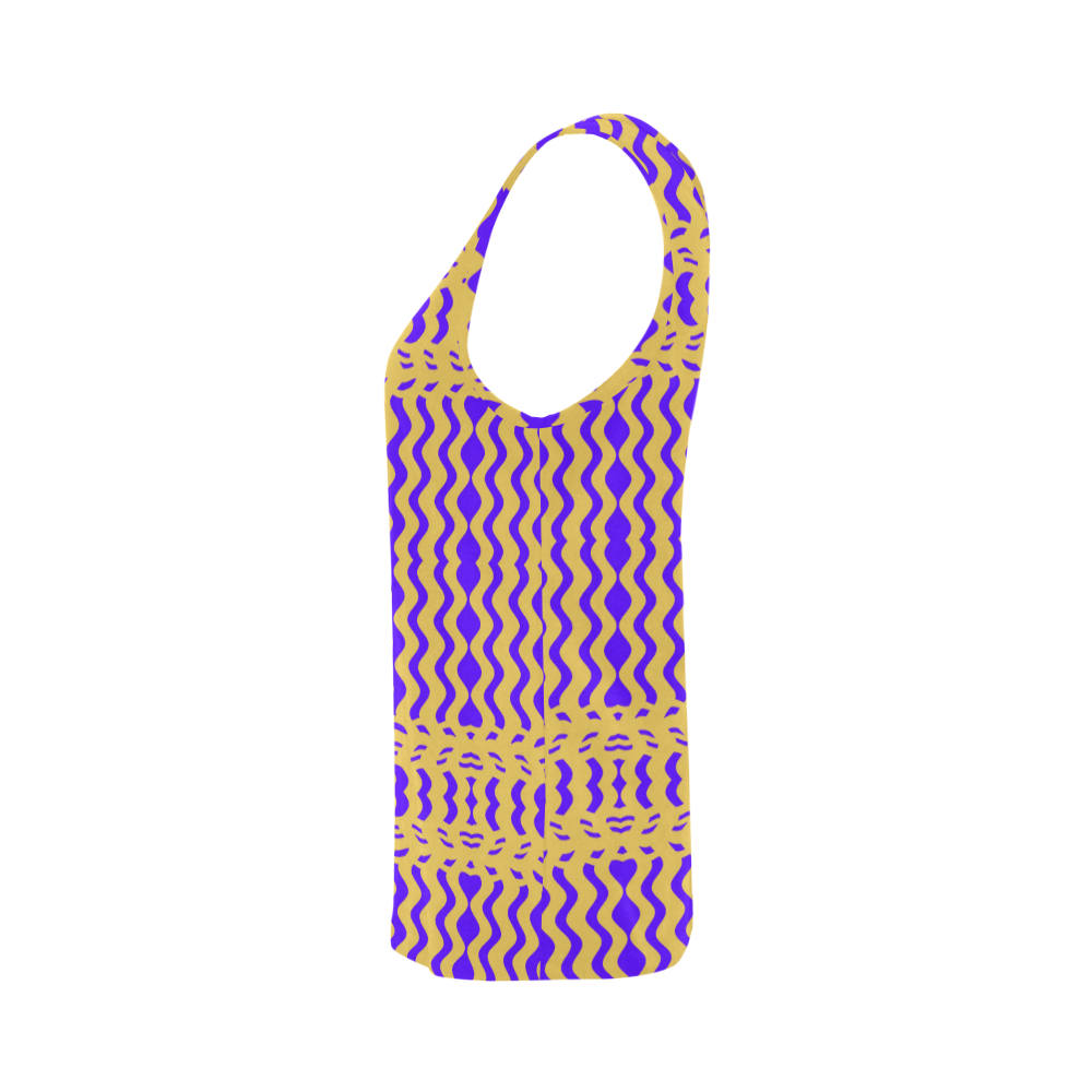 Purple Yellow Modern  Waves Lines All Over Print Tank Top for Women (Model T43)