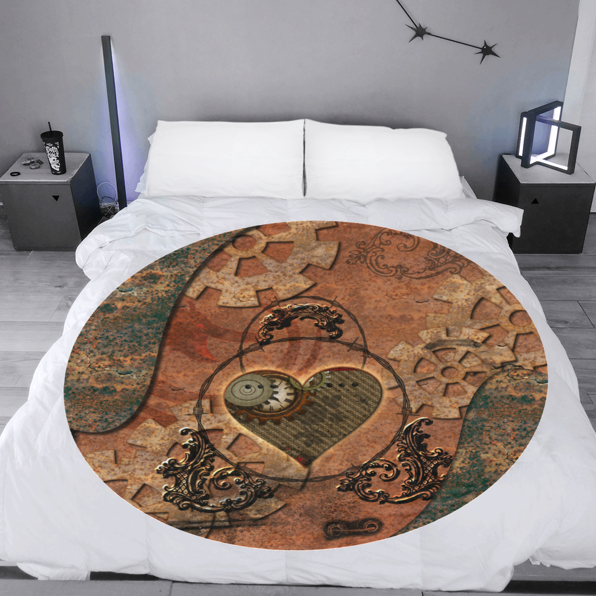 Steampunk wonderful heart, clocks and gears Circular Ultra-Soft Micro Fleece Blanket 60"