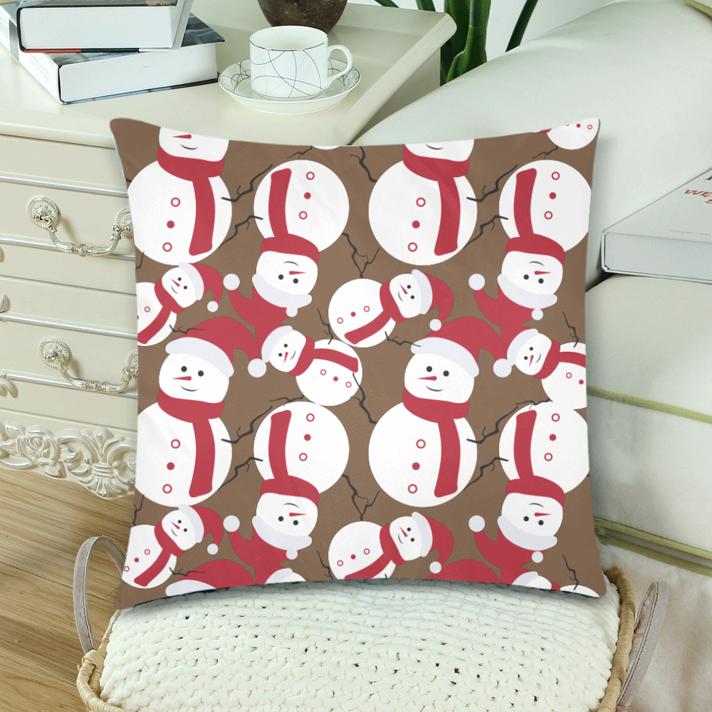 Snowman CHRISTMAS Pattern BROWN Custom Zippered Pillow Cases 18"x 18" (Twin Sides) (Set of 2)