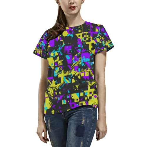 Purple yelllow squares All Over Print T-Shirt for Women (USA Size) (Model T40)