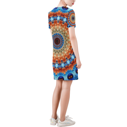 Kaleidoscope Short-Sleeve Round Neck A-Line Dress (Model D47)