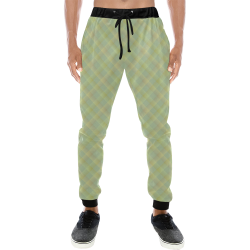 Pastel Lime Orange Crisscross Stripes Men's All Over Print Sweatpants (Model L11)