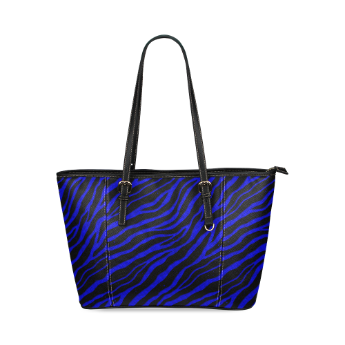 Ripped SpaceTime Stripes - Blue Leather Tote Bag/Large (Model 1640)