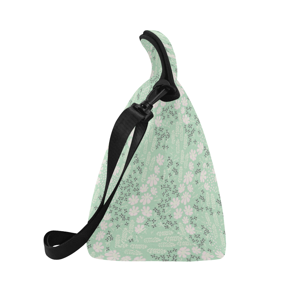 Mint Floral Pattern Neoprene Lunch Bag/Large (Model 1669)