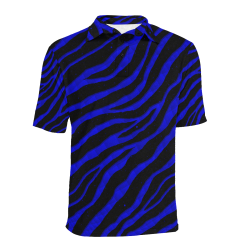 Ripped SpaceTime Stripes - Blue Men's All Over Print Polo Shirt (Model T55)