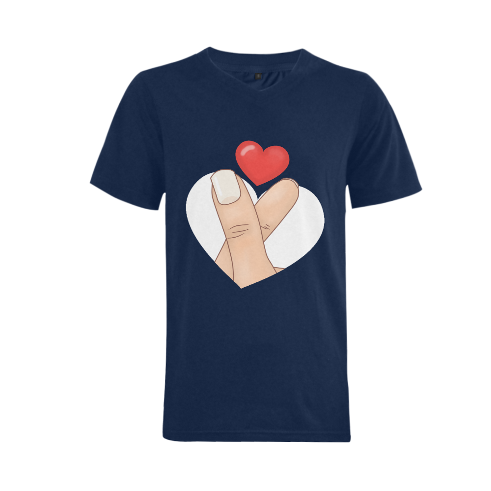 Finger Heart / Blue Men's V-Neck T-shirt  Big Size(USA Size) (Model T10)