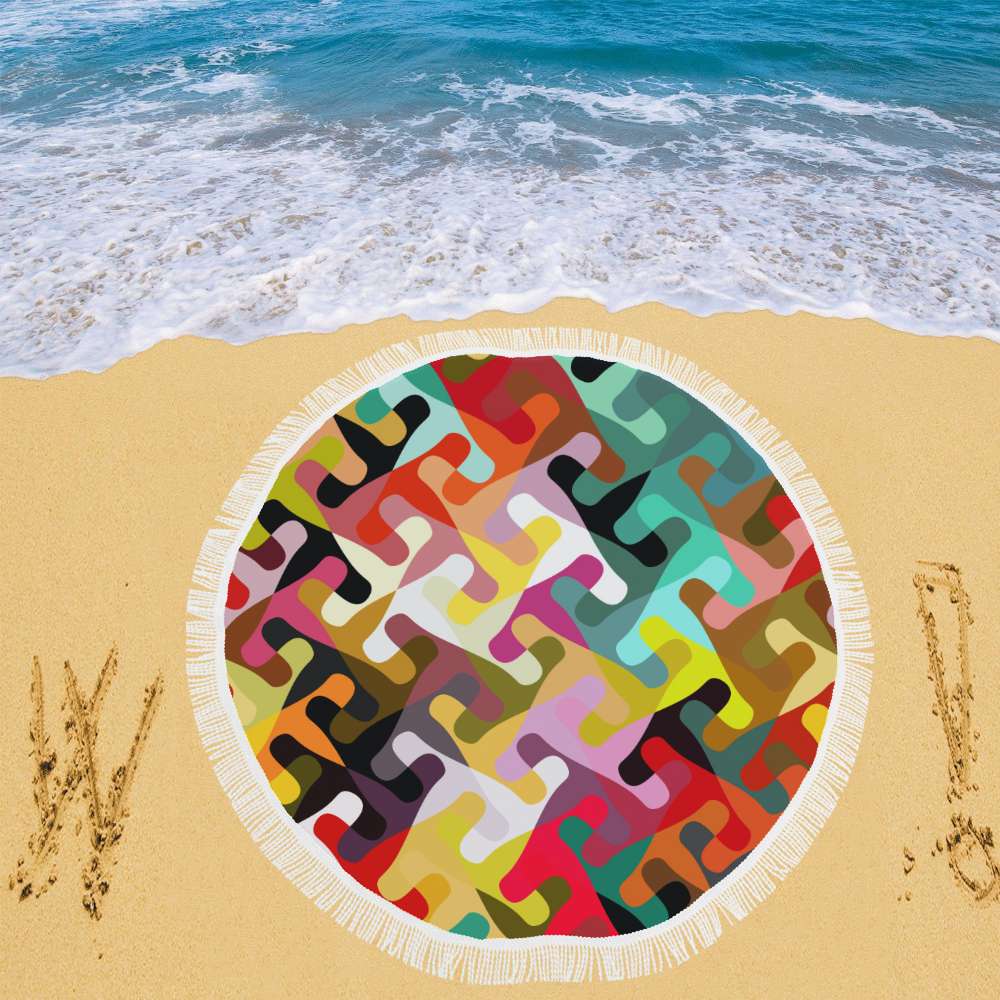 Colorful shapes Circular Beach Shawl 59"x 59"
