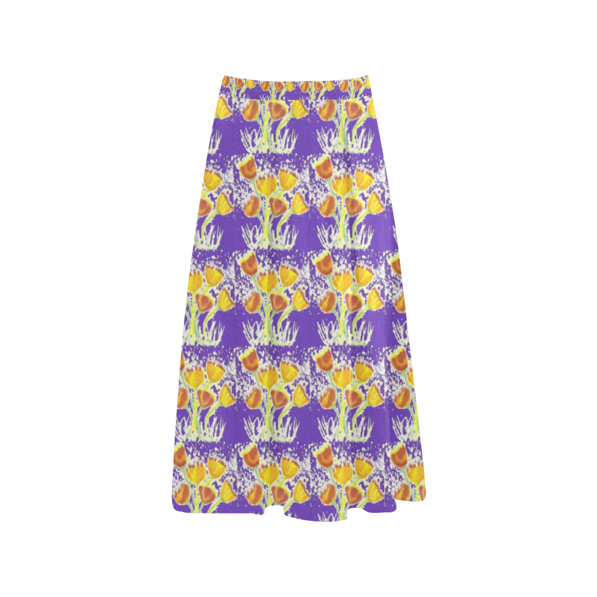 Purple Crepe Skirt With Yellow Poppies Aoede Crepe Skirt (Model D16)