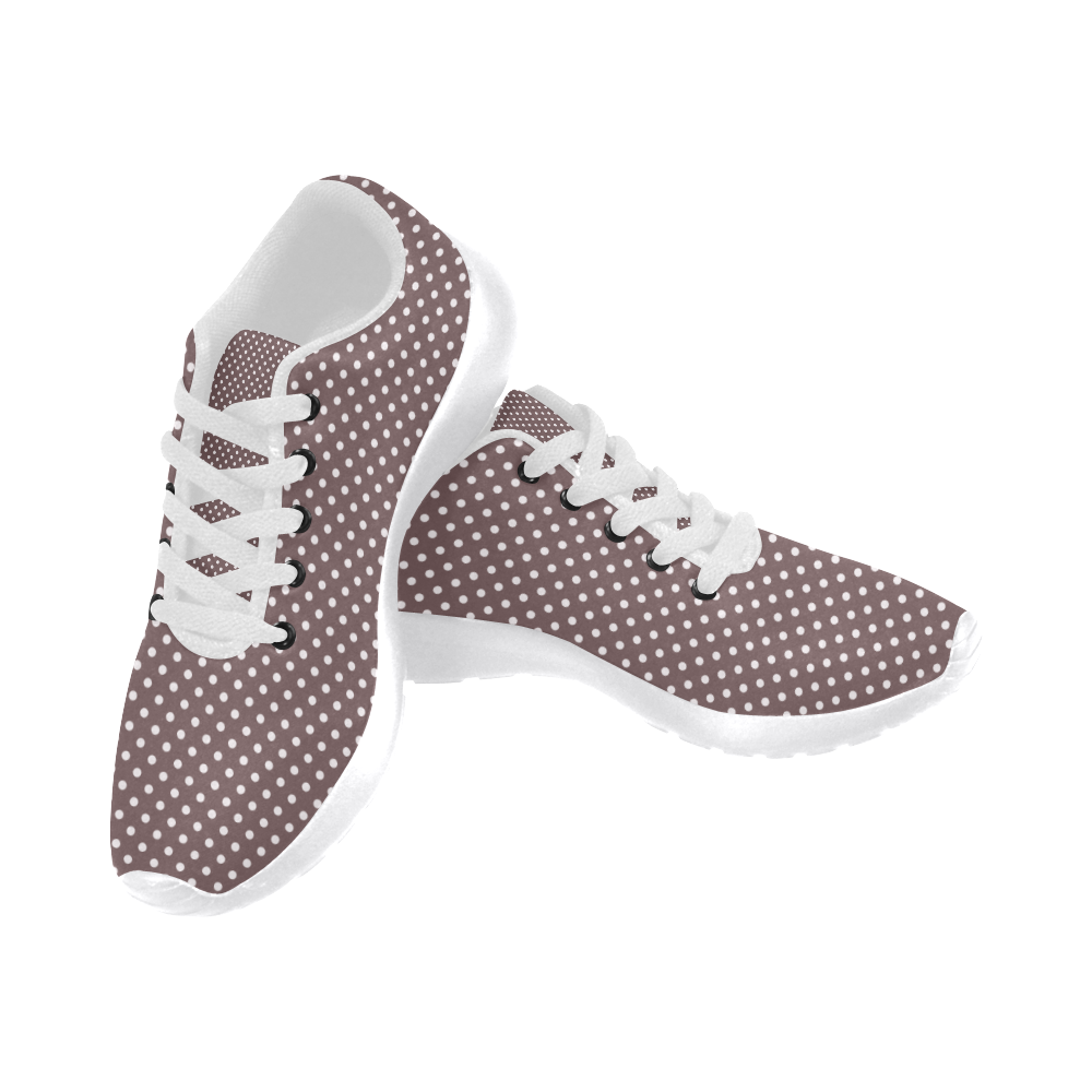 Chocolate brown polka dots Women's Running Shoes/Large Size (Model 020)