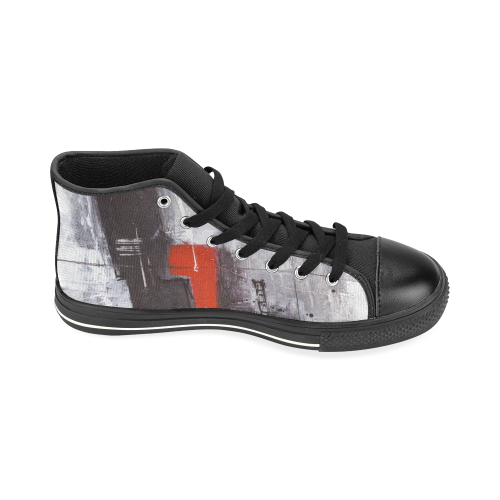Black & red High Top Canvas Shoes for Kid (Model 017)