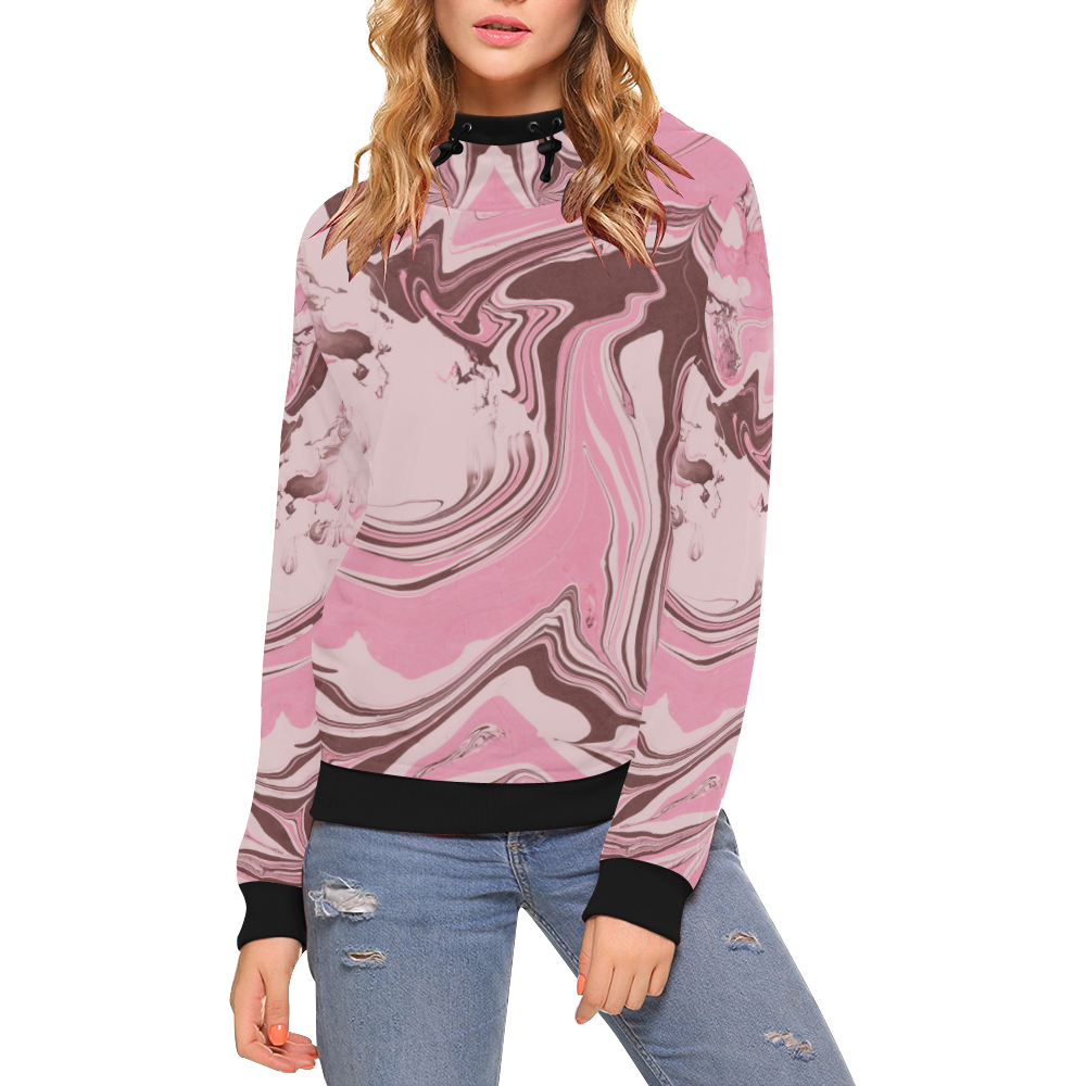Design hoodie - PINK LIGHTS High Neck Pullover Hoodie for Women (Model H24)