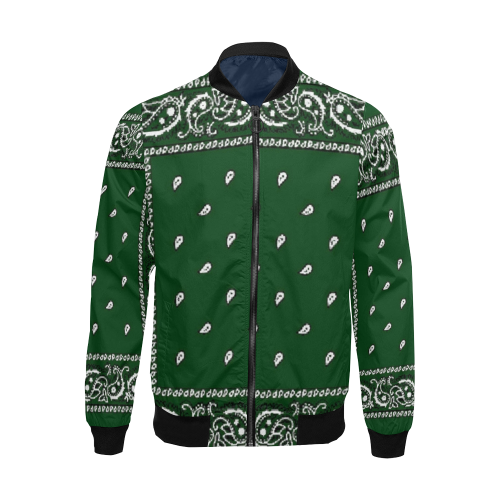 KERCHIEF PATTERN GREEN All Over Print Bomber Jacket for Men/Large Size (Model H19)