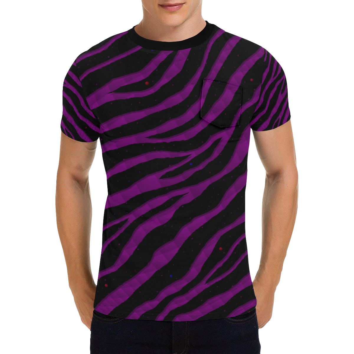 Ripped SpaceTime Stripes - Purple Men's All Over Print T-Shirt with Chest Pocket (Model T56)