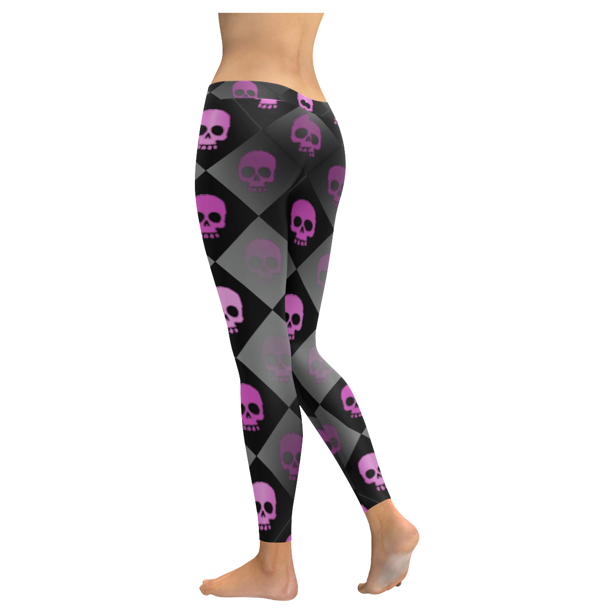 Checkered Skulls Pink Women's Low Rise Leggings (Invisible Stitch) (Model L05)