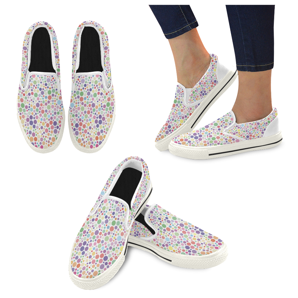 Colorful dot pattern Women's Slip-on Canvas Shoes/Large Size (Model 019)