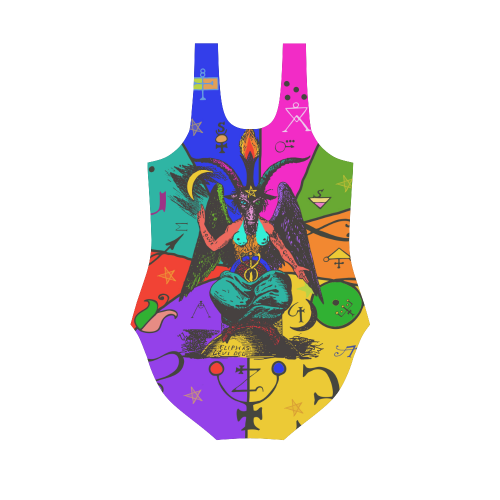 Awesome Baphomet Popart Vest One Piece Swimsuit (Model S04)