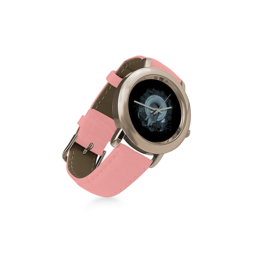 Wolf in black and blue Women's Rose Gold Leather Strap Watch(Model 201)