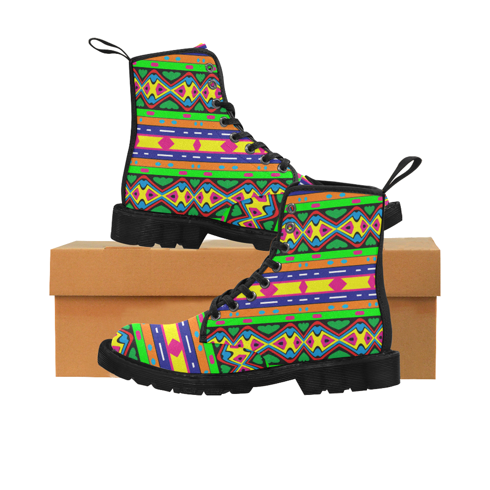 Distorted colorful shapes and stripes Martin Boots for Women (Black) (Model 1203H)