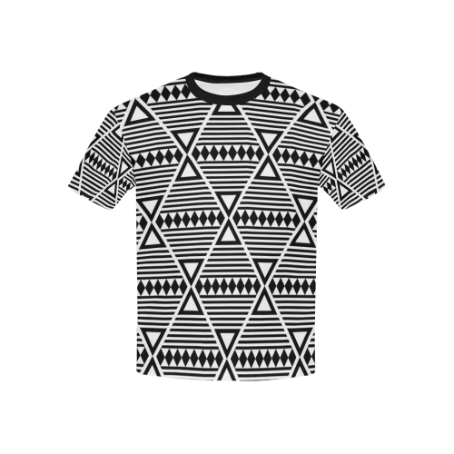 Black Aztec Tribal Kids' All Over Print T-Shirt with Solid Color Neck (Model T40)
