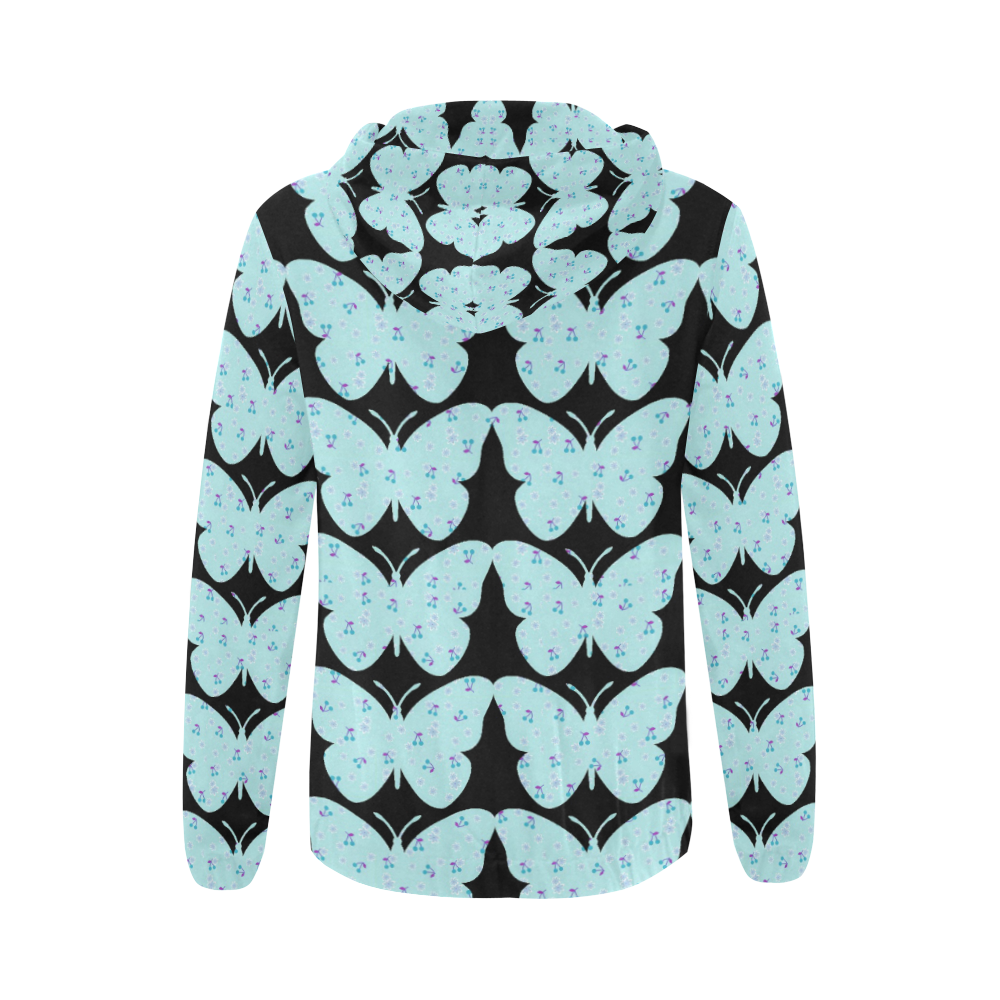 Butterflies Blue Abstract All Over Print Full Zip Hoodie for Women (Model H14)