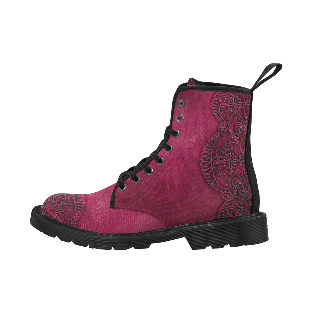 Distressed Leather And Lace Raspberry Martin Boots for Women (Black) (Model 1203H)