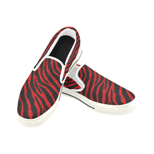 Ripped SpaceTime Stripes - Red Women's Slip-on Canvas Shoes/Large Size (Model 019)