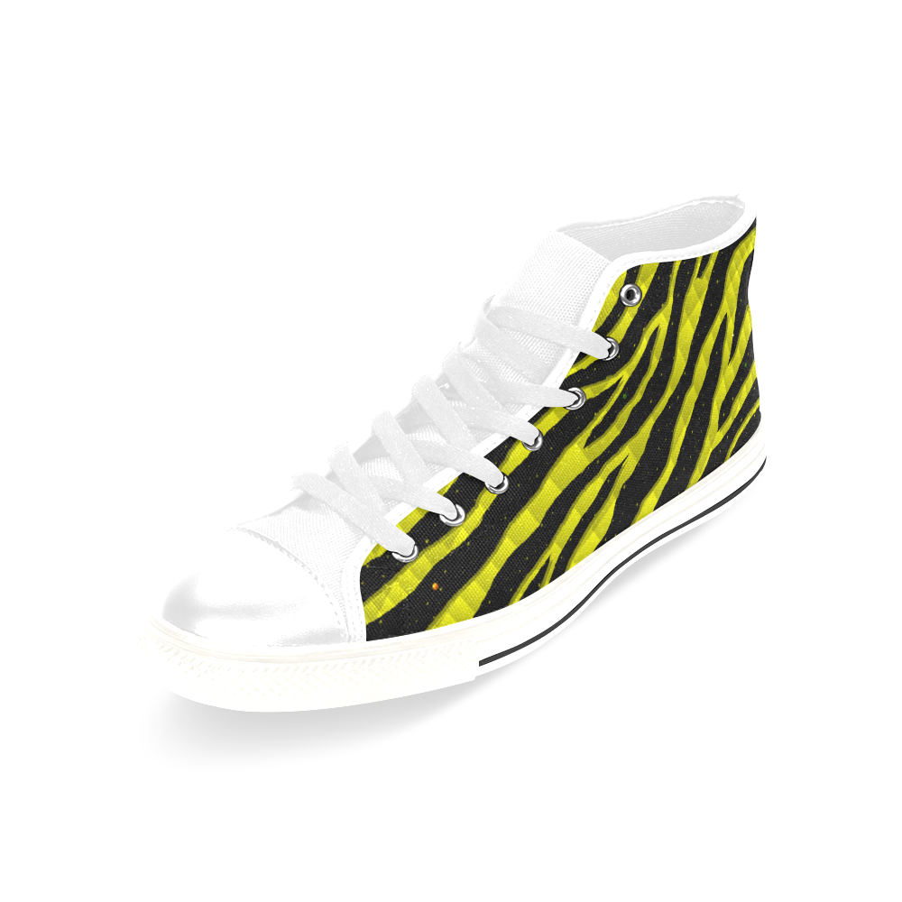 Ripped SpaceTime Stripes - Yellow Men’s Classic High Top Canvas Shoes /Large Size (Model 017)