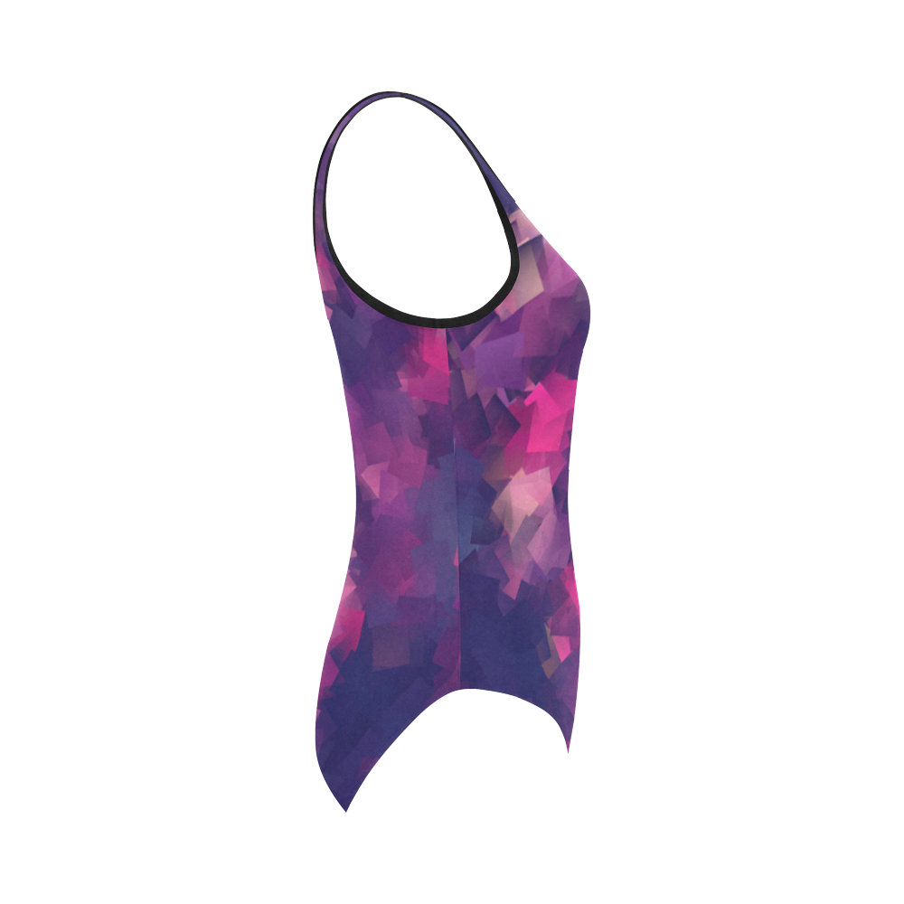 purple pink magenta cubism #modern Vest One Piece Swimsuit (Model S04)