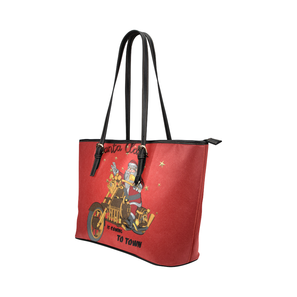 Santa Claus wish you a merry Christmas Leather Tote Bag/Small (Model 1651)