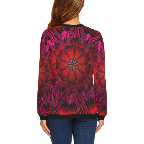 Sunset Solar Flares Fractal Mandala Abstract All Over Print Crewneck Sweatshirt for Women (Model H18)