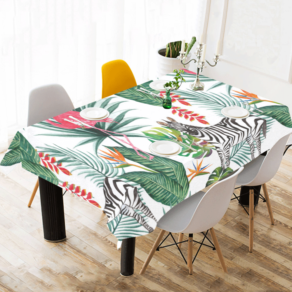 Awesome Flamingo And Zebra Cotton Linen Tablecloth 60"x 104"