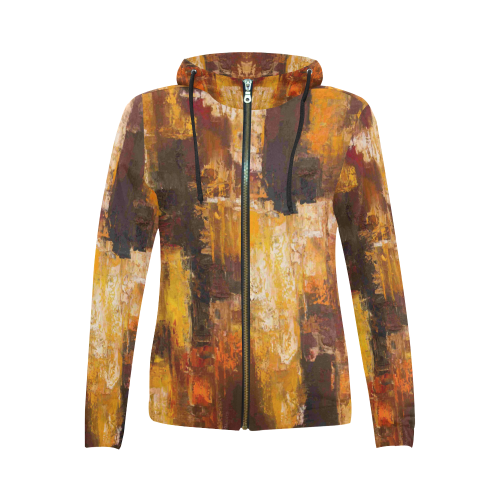 Patchwork All Over Print Full Zip Hoodie for Women (Model H14)