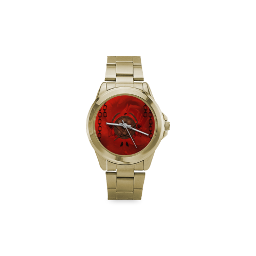 Skulls on red vintage background Custom Gilt Watch(Model 101)