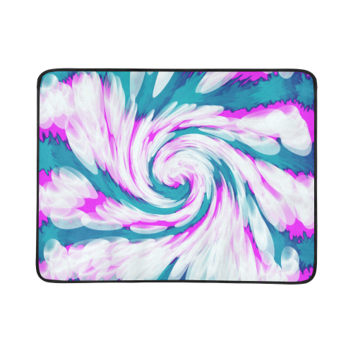 Turquoise Pink Tie Dye Swirl Abstract Beach Mat 78"x 60"