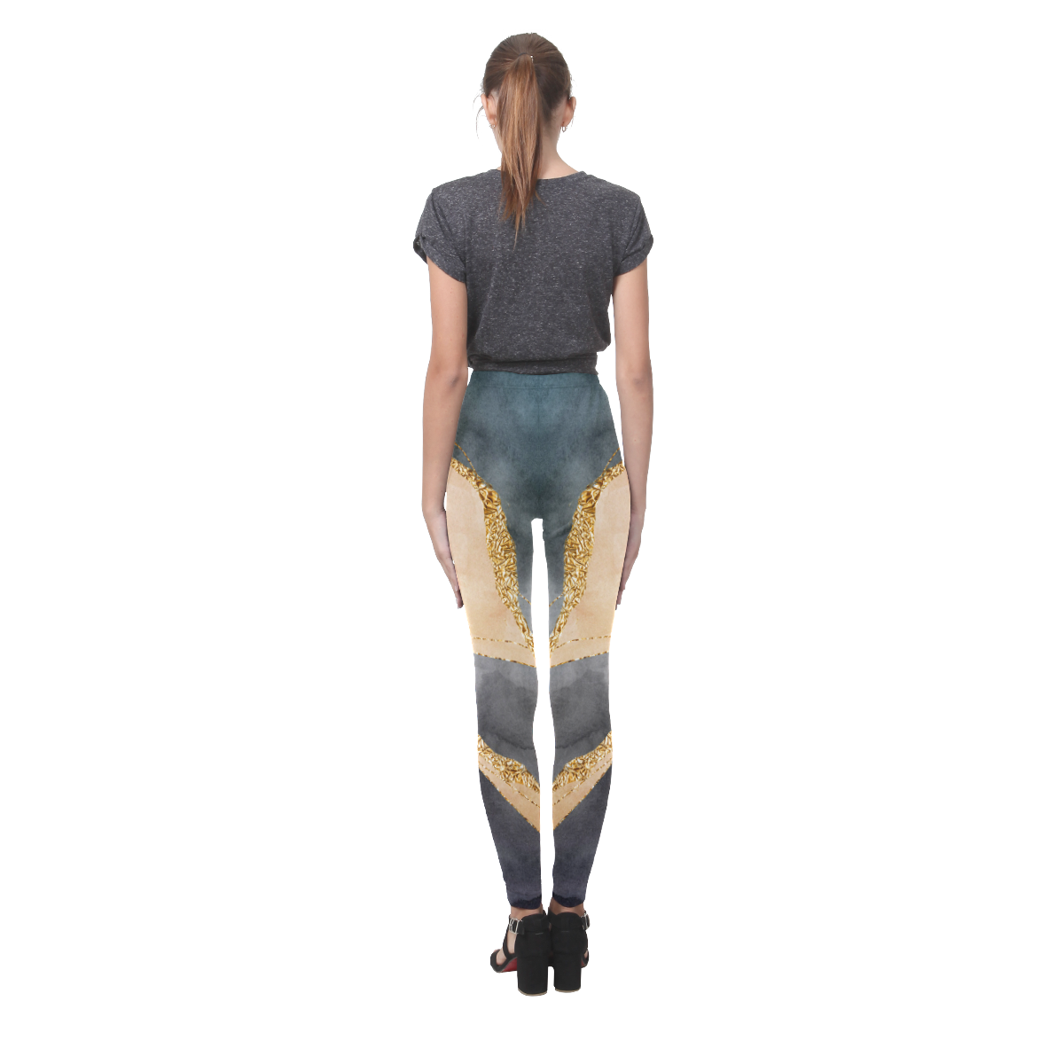 black and gold Cassandra Women's Leggings (Model L01)