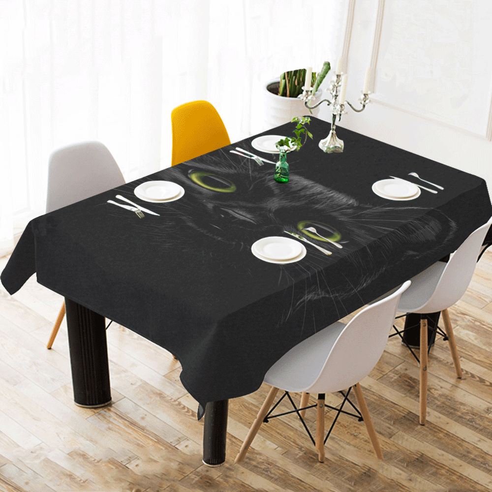 Black Cat Cotton Linen Tablecloth 60"x120"