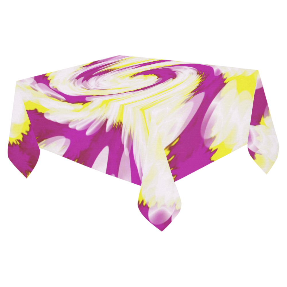 Pink Yellow Tie Dye Swirl Abstract Cotton Linen Tablecloth 52"x 70"