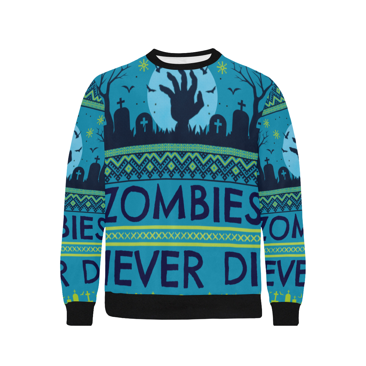 sudadera hombre diseño zombies Men's Rib Cuff Crew Neck Sweatshirt (Model H34)