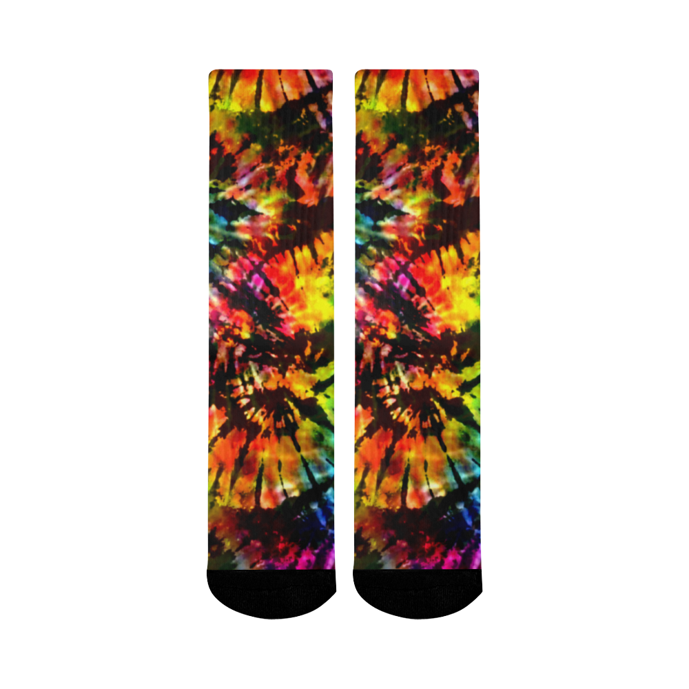 Vivid Psychedelic Hippy Tie Dye Mid-Calf Socks (Black Sole)