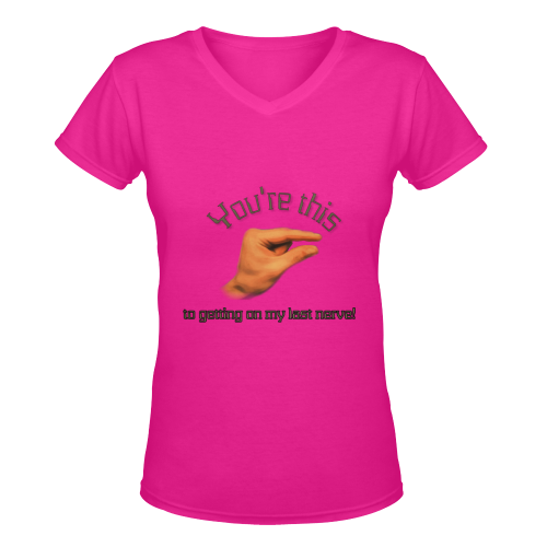 You're This Close (Pink) Design By Me by Doris Clay-Kersey Women's Deep V-neck T-shirt (Model T19)