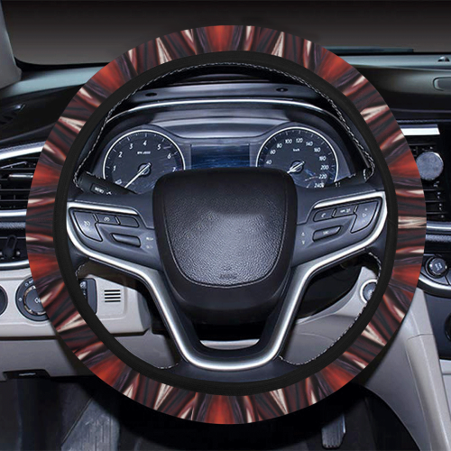 K172 Wood and Turquoise Abstract Steering Wheel Cover with Elastic Edge