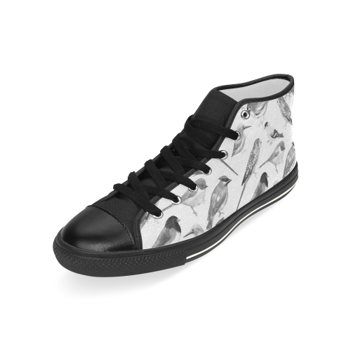 Black and white birds Men’s Classic High Top Canvas Shoes (Model 017)