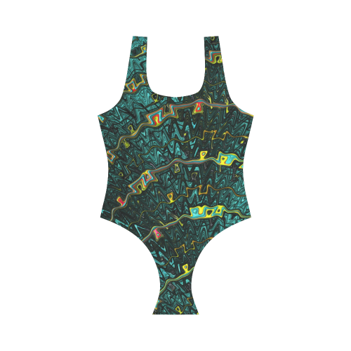 Green with Fractal Ribbons Vest One Piece Swimsuit (Model S04)