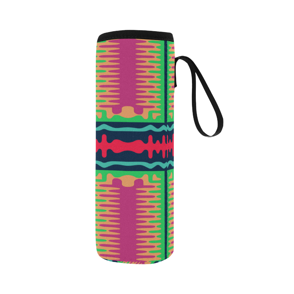 Waves in retro colors Neoprene Water Bottle Pouch/Large