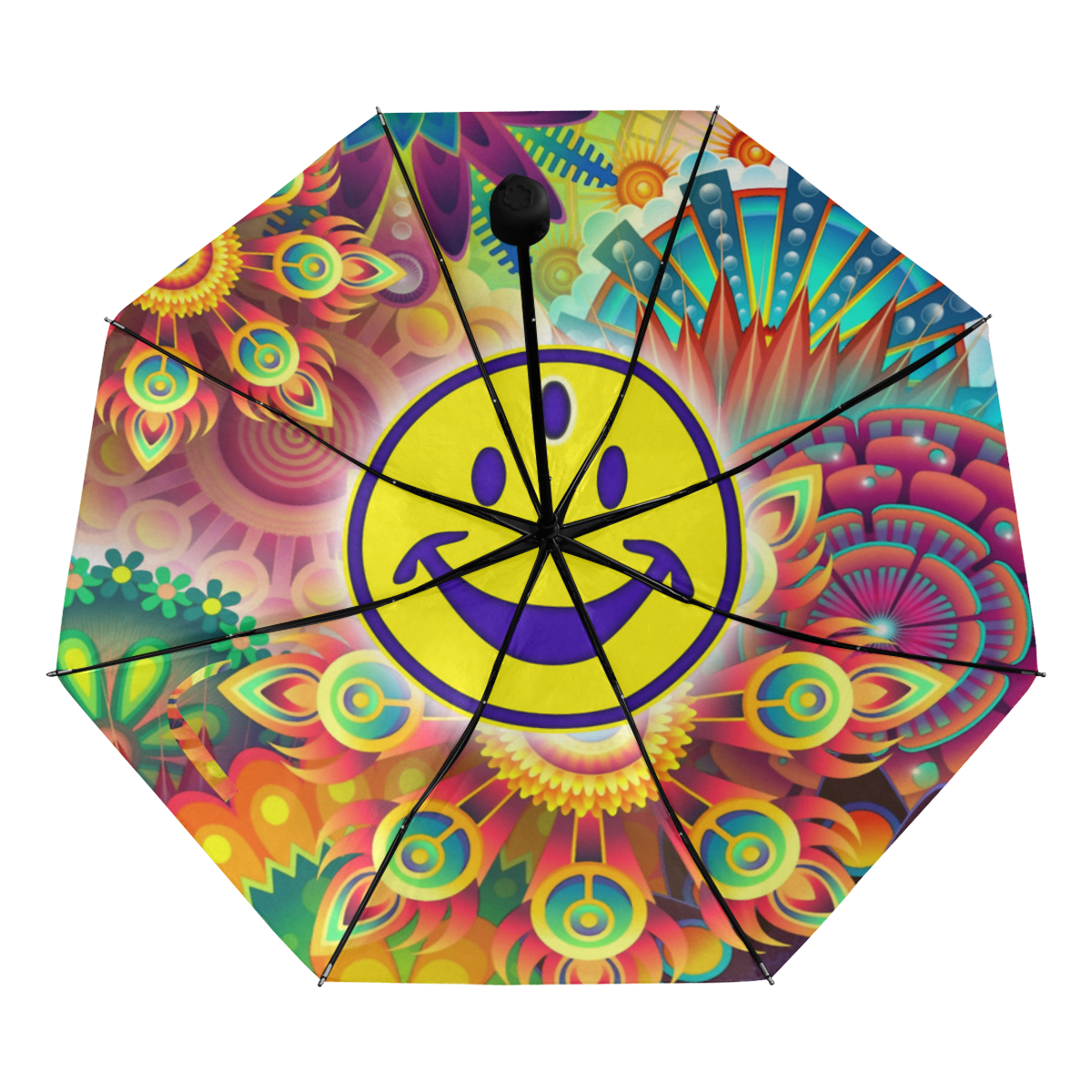 Flower Power Third Eye Smiley Painting Anti-UV Foldable Umbrella (Underside Printing) (U07)