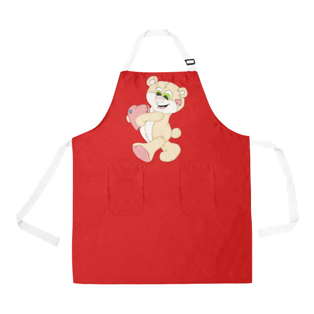 Patchwork Heart Teddy Red All Over Print Apron