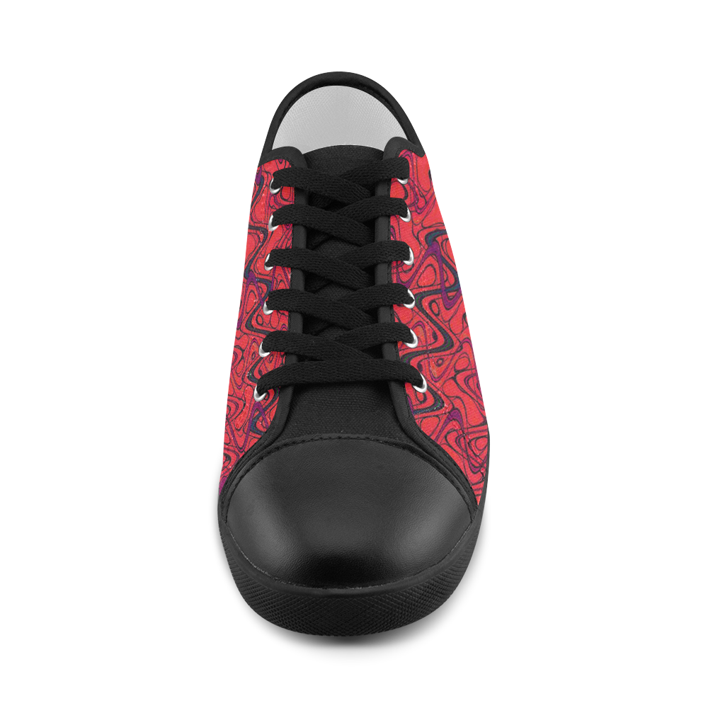 Red and Black Waves pattern design Canvas Shoes for Women/Large Size (Model 016)